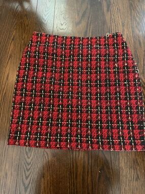 Boston Proper Red, Black and Cream Tweed Mini Skirt
